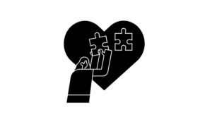 心のパズルを組み立てる女性のシルエット。感性と向き合い、自己を再構築するプロセスを象徴するモノクロイラスト。